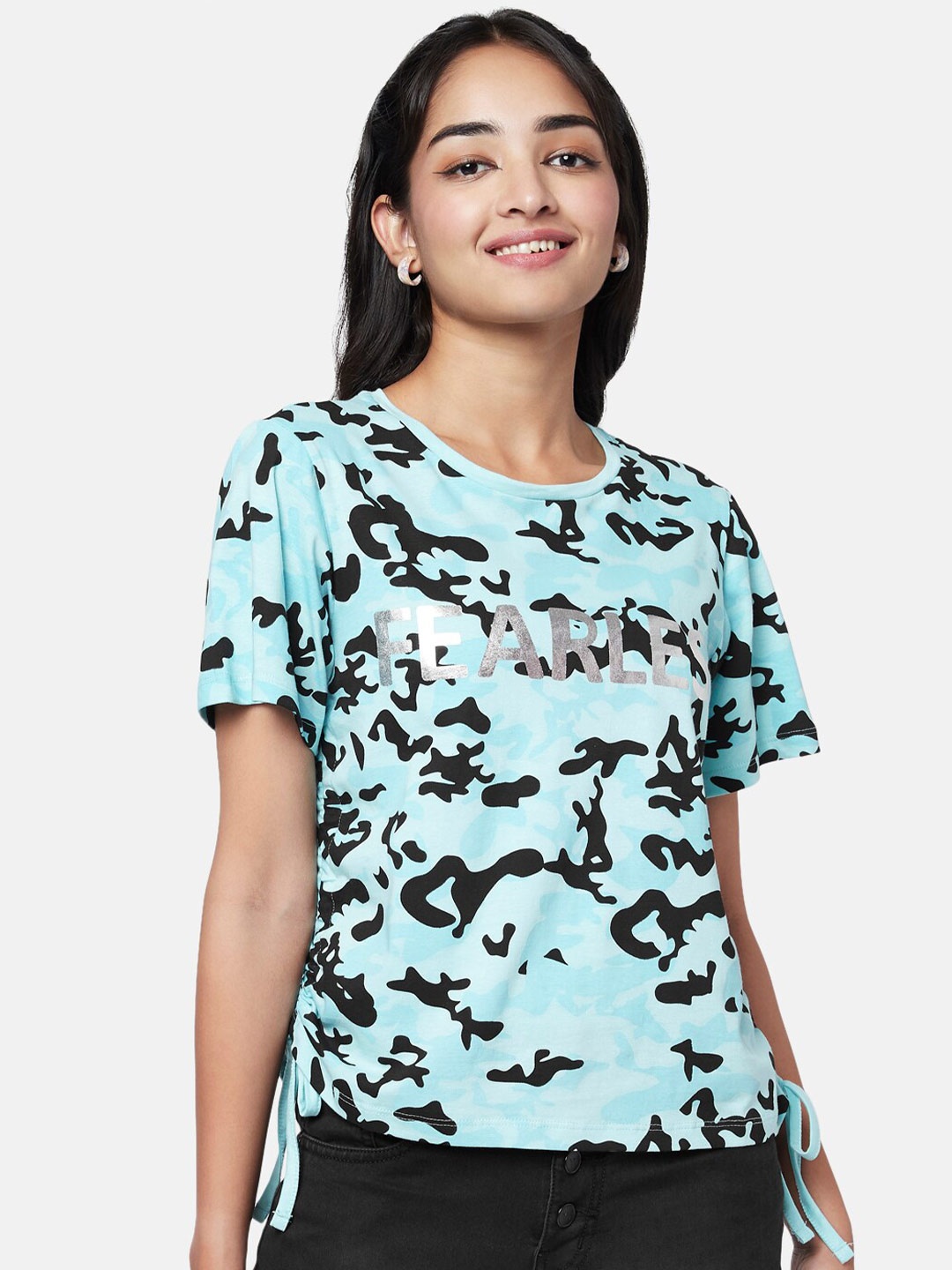 

YU by Pantaloons Cotton Print Top, Blue