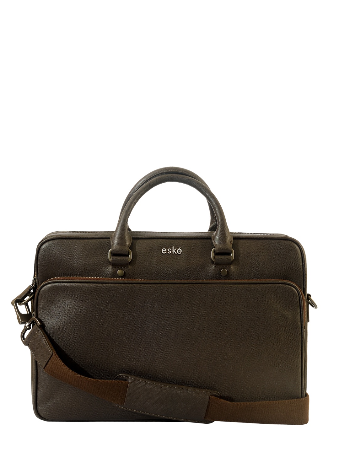 

Eske Men Textured Leather Laptop Bag, Brown