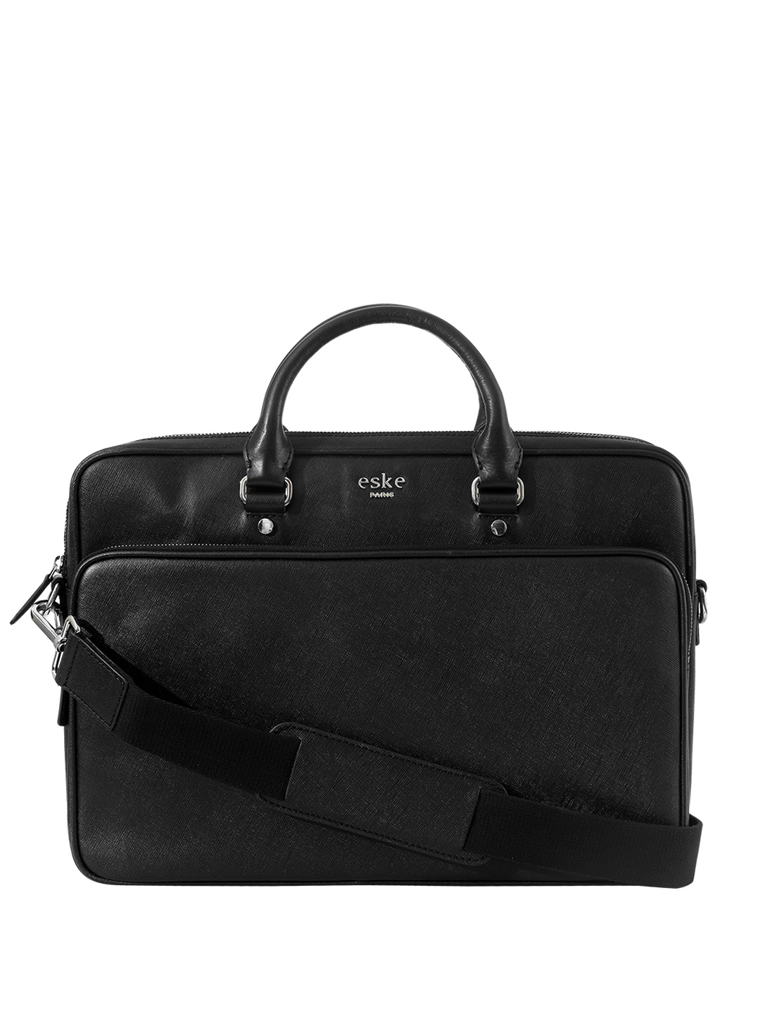 

Eske Men Textured Leather Laptop Bag, Black