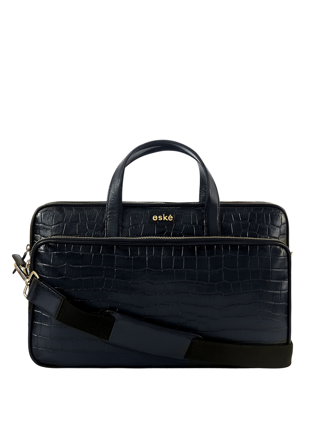 

Eske Men Textured Leather Laptop Bag, Navy blue