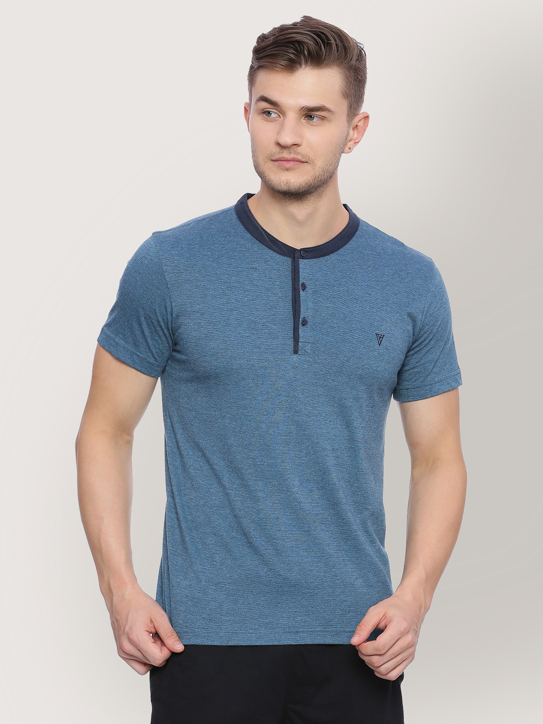 

Van Heusen Heathered Quick Dry Henley Neck T-Shirt, Blue