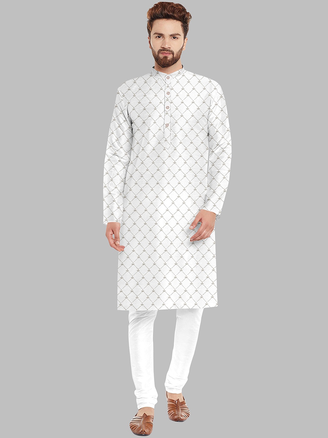 

Fashion FRICKS Men Ethnic Motifs Printed Kurta with Churidar, White