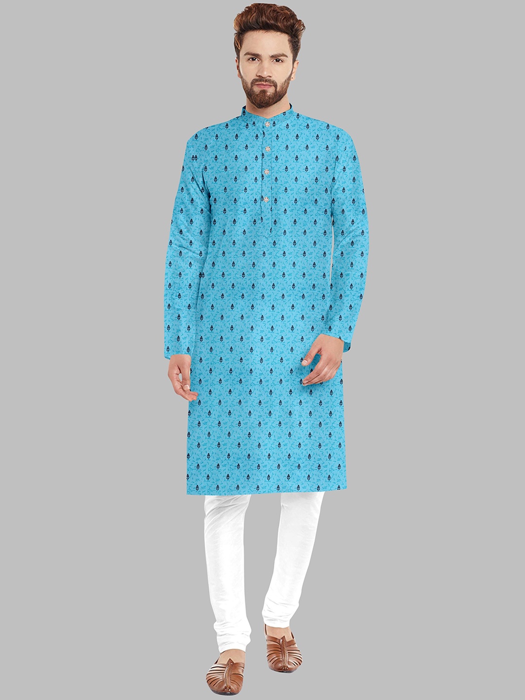 

Fashion FRICKS Men Ethnic Motifs Printed Kurta with Churidar, Blue