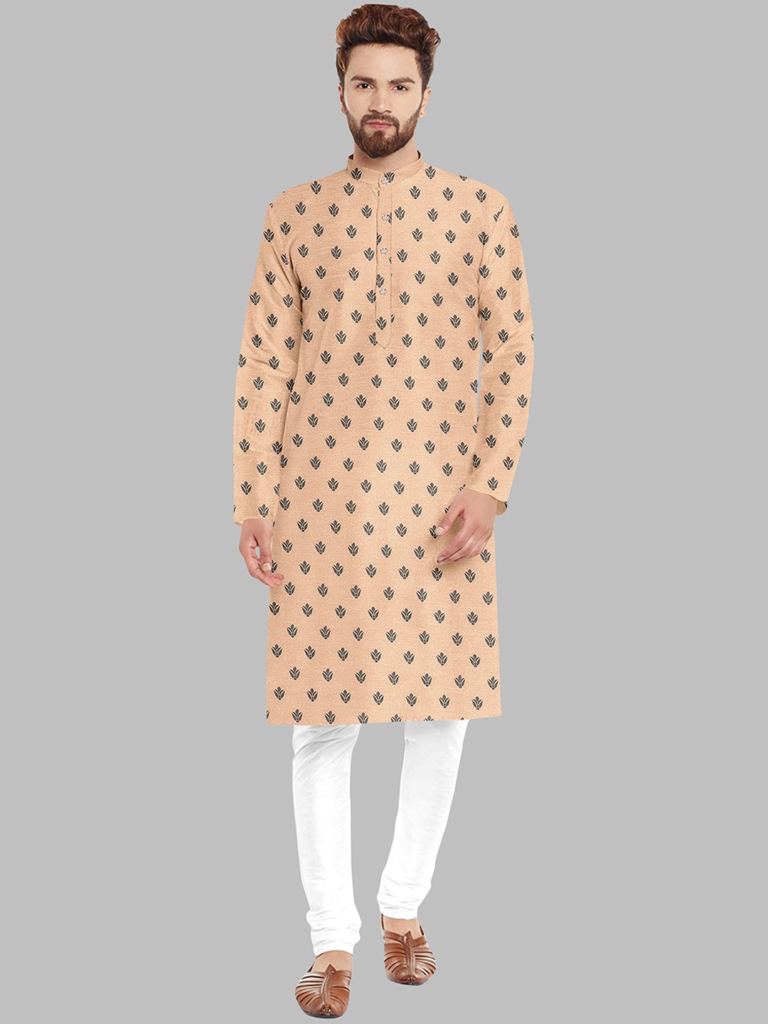 

Fashion FRICKS Men Ethnic Motifs Printed Kurta with Churidar, Orange