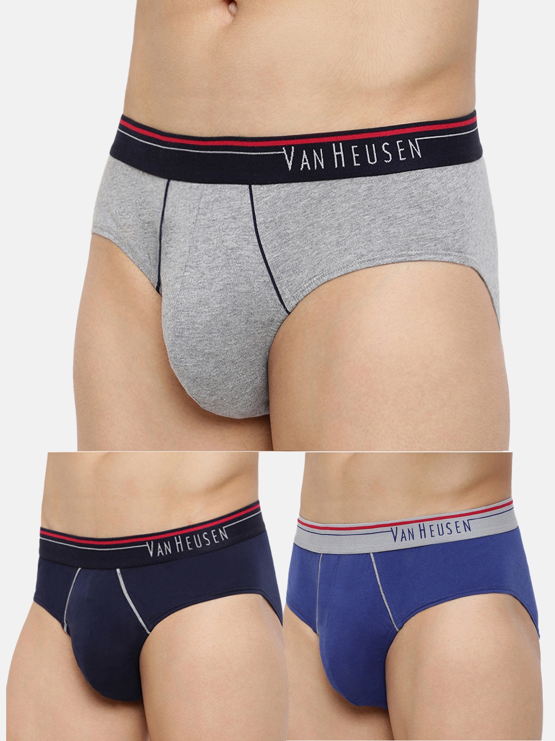 

Van Heusen Men Multicolour Pack of 3 Solid Antibacterial Colour Fresh Briefs, Grey