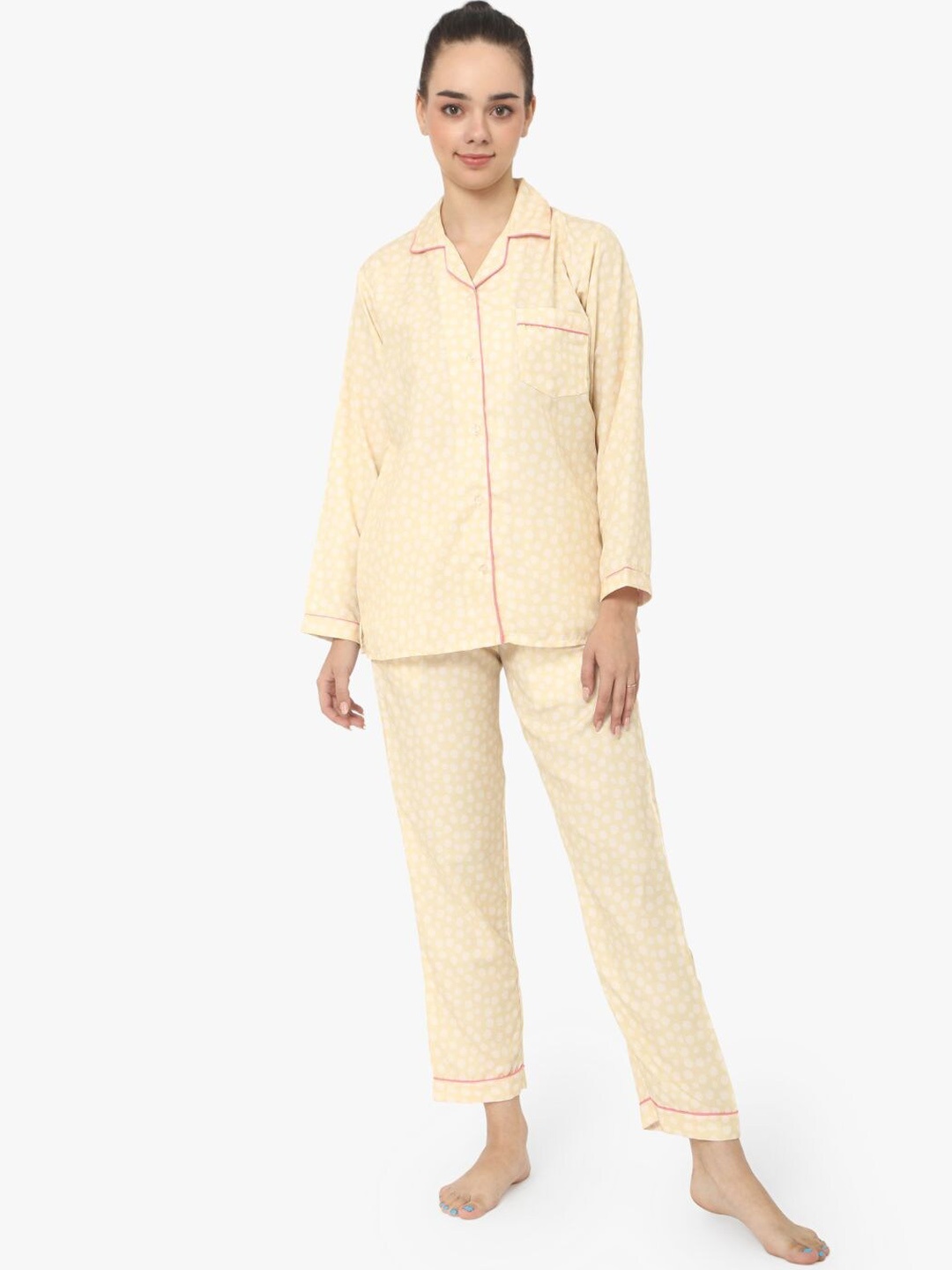 

Sand Dune Women Printed Night suit, Yellow