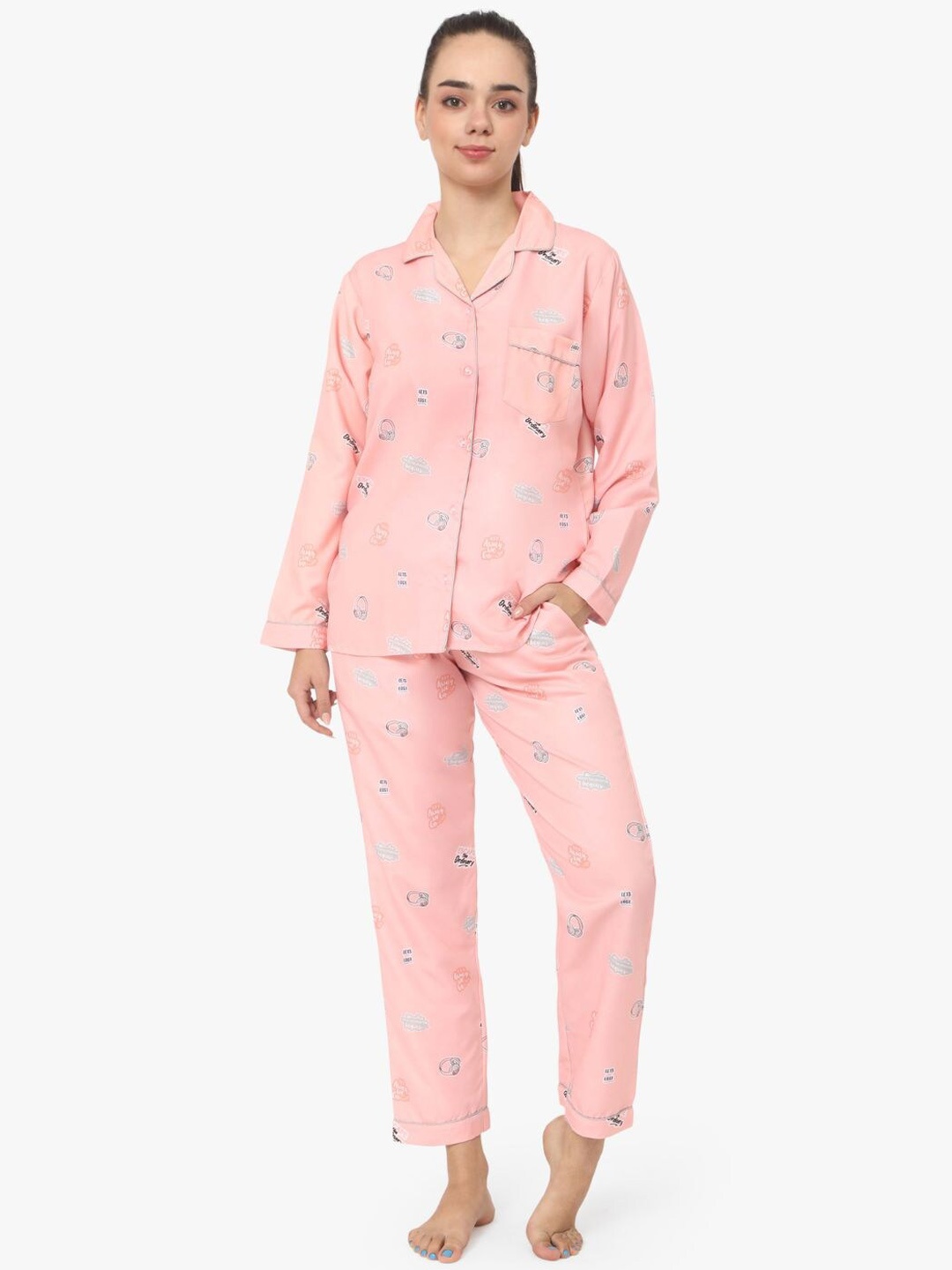 

Sand Dune Women Printed Night suit, Peach