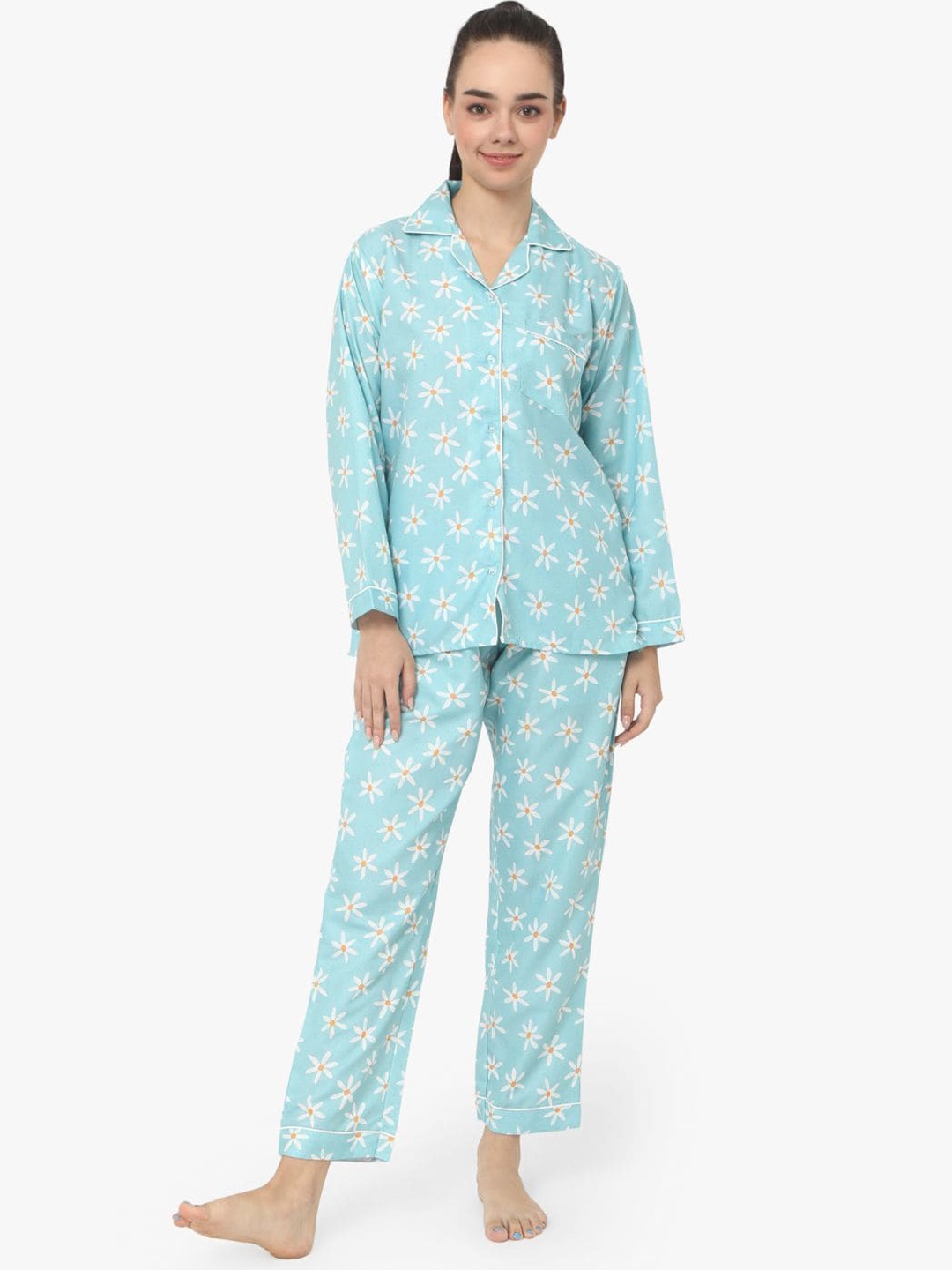 

Sand Dune Floral Printed Night suit, Blue