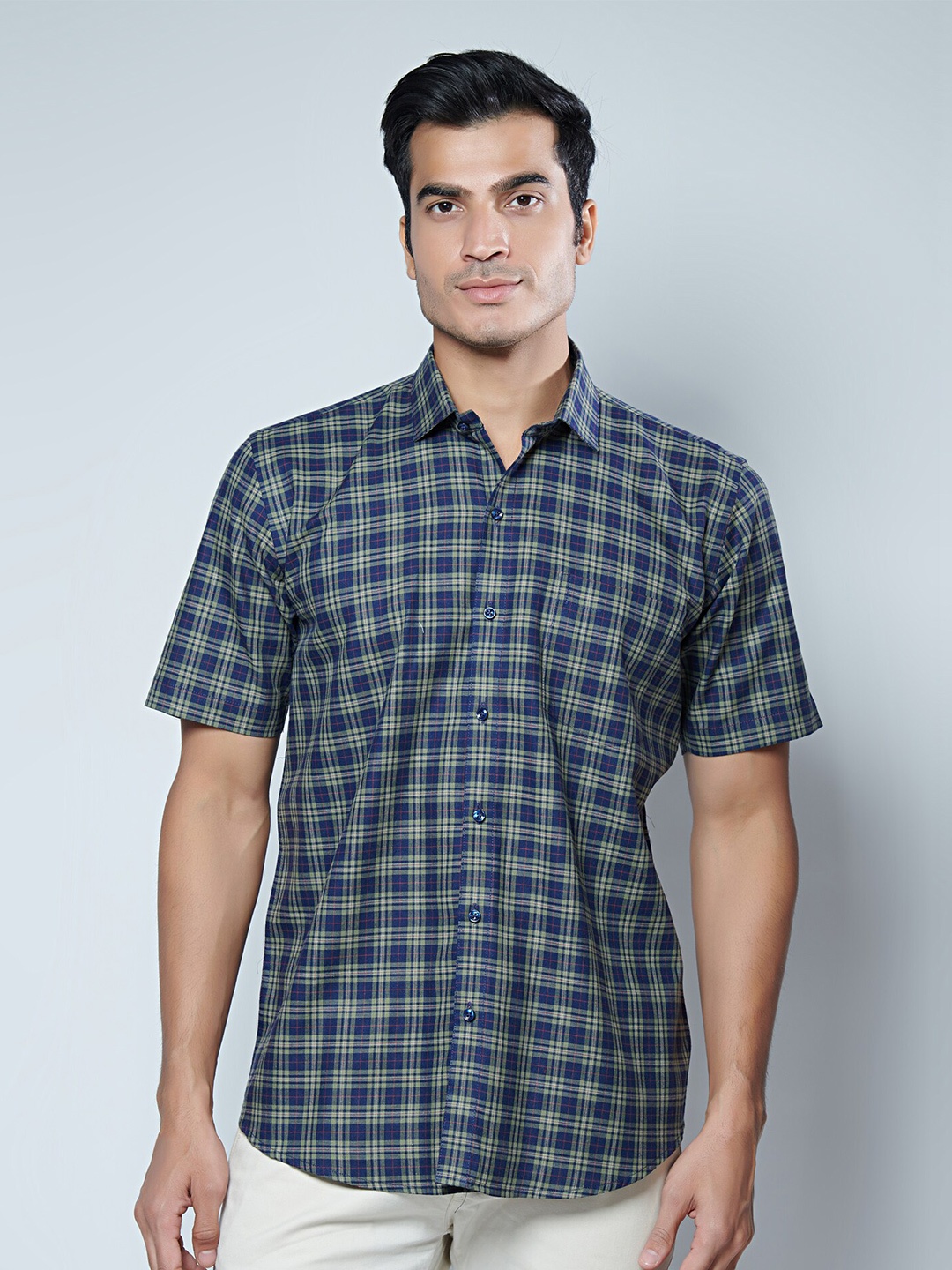 

MARK & ALBERT Men Classic Slim Fit Buffalo Checks Checked Cotton Casual Shirt, Blue