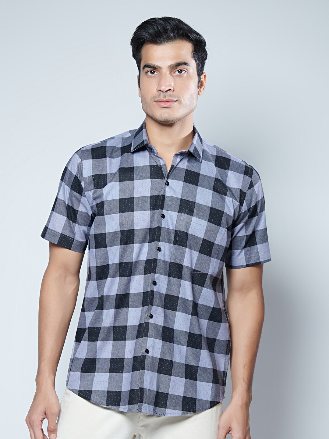 

MARK & ALBERT Men Classic Slim Fit Checked Cotton Casual Shirt, Black
