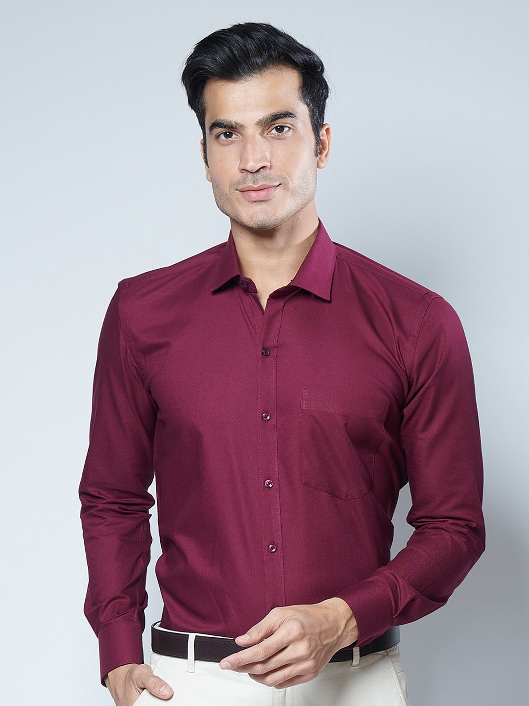 

MARK & ALBERT Men Classic Slim Fit Cotton Casual Shirt, Maroon