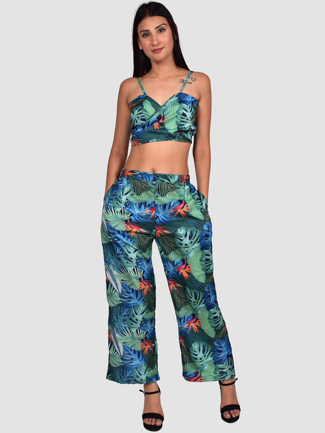 

Rajoria Instyle Women Tropical digital Printed Crop-Top With Palazzo Swimsuit, Blue