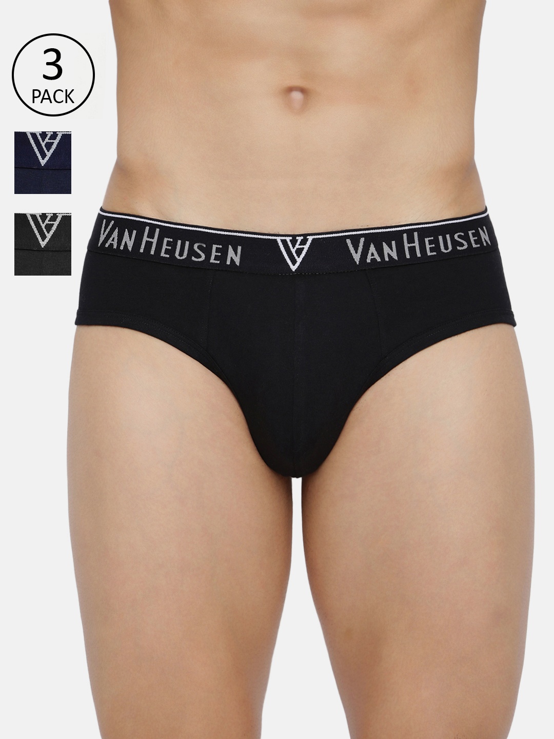 

Van Heusen Men Multicolour Pack of 3 Solid Antibacterial Colour Fresh Briefs, Black