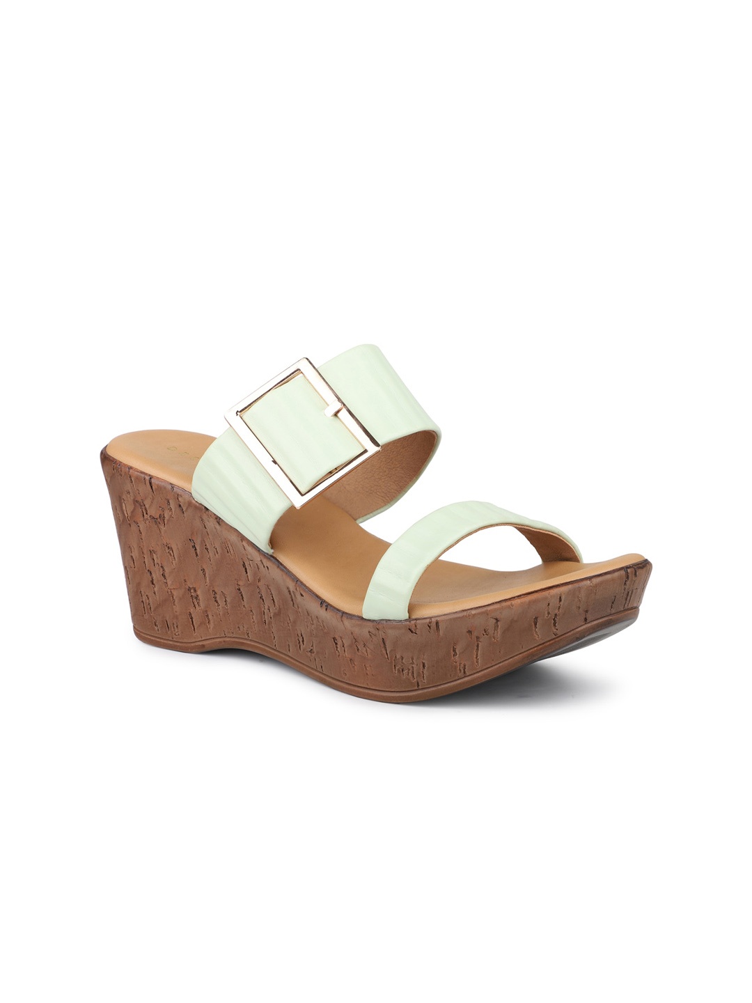 

DESIGN CREW Women Buckles Embellished Wedge Heels, Sea green
