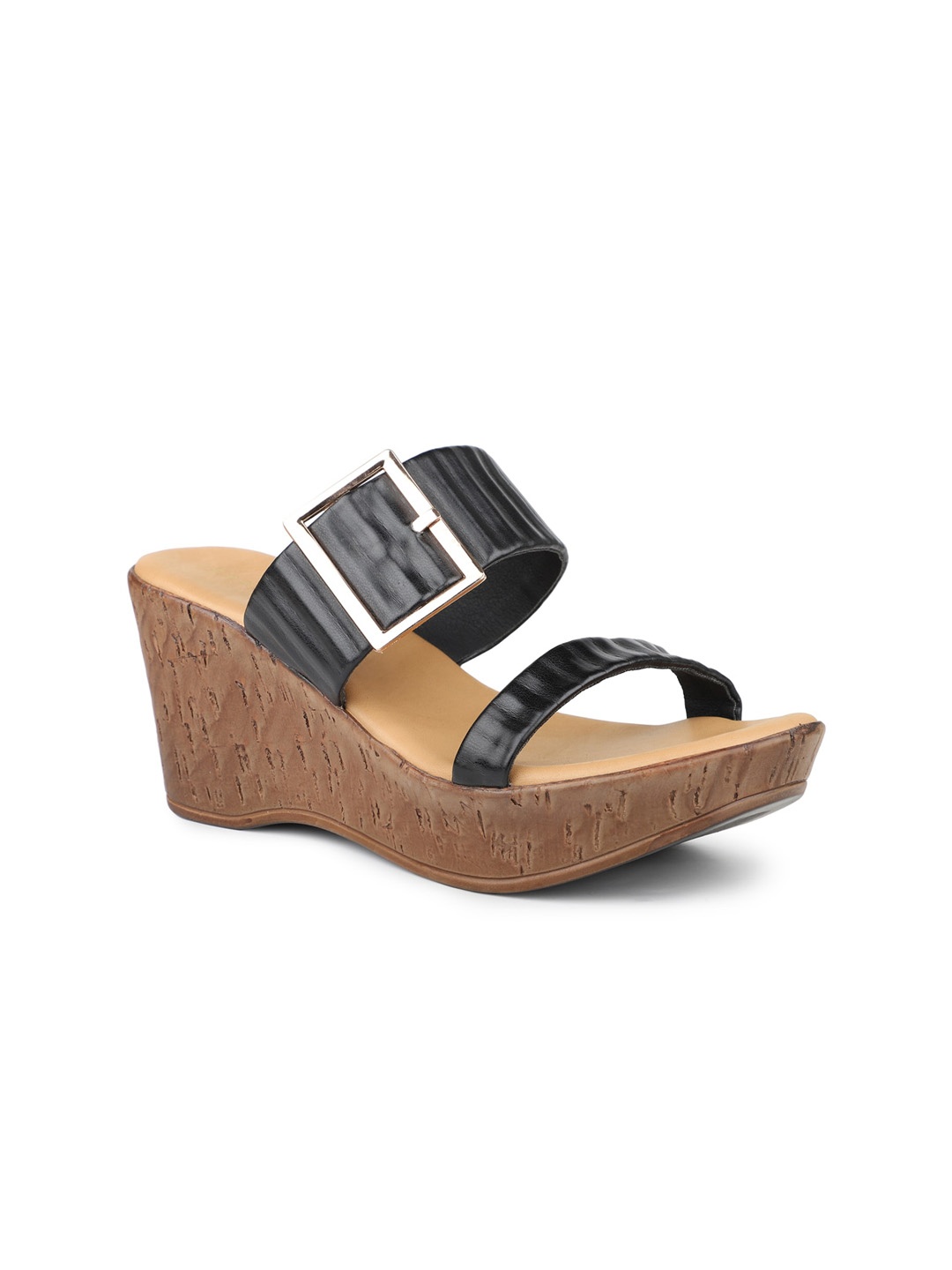 

DESIGN CREW Buckles Embellished Wedge Heels, Black