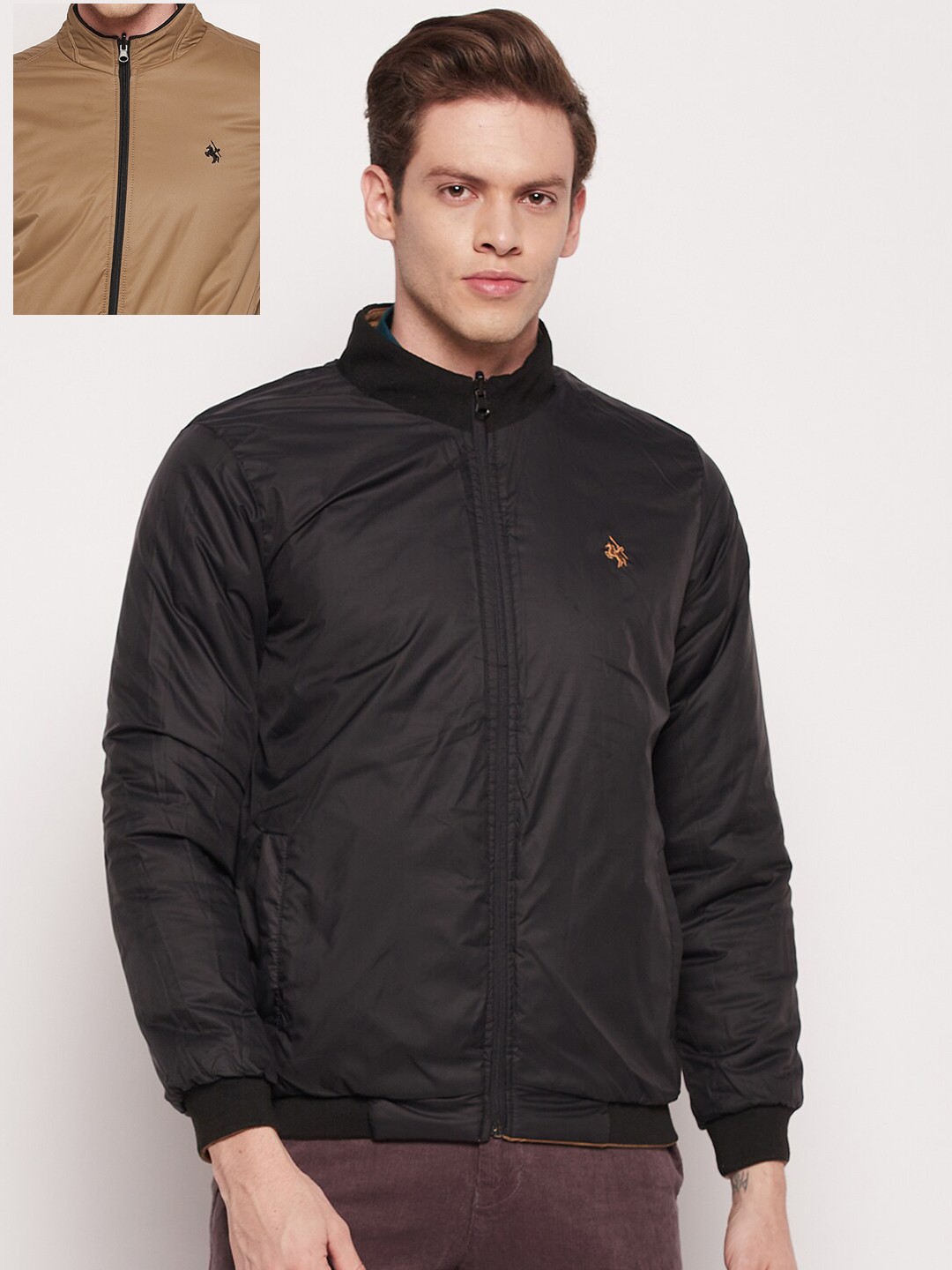 

Cantabil Men Reversible Bomber Jacket, Khaki