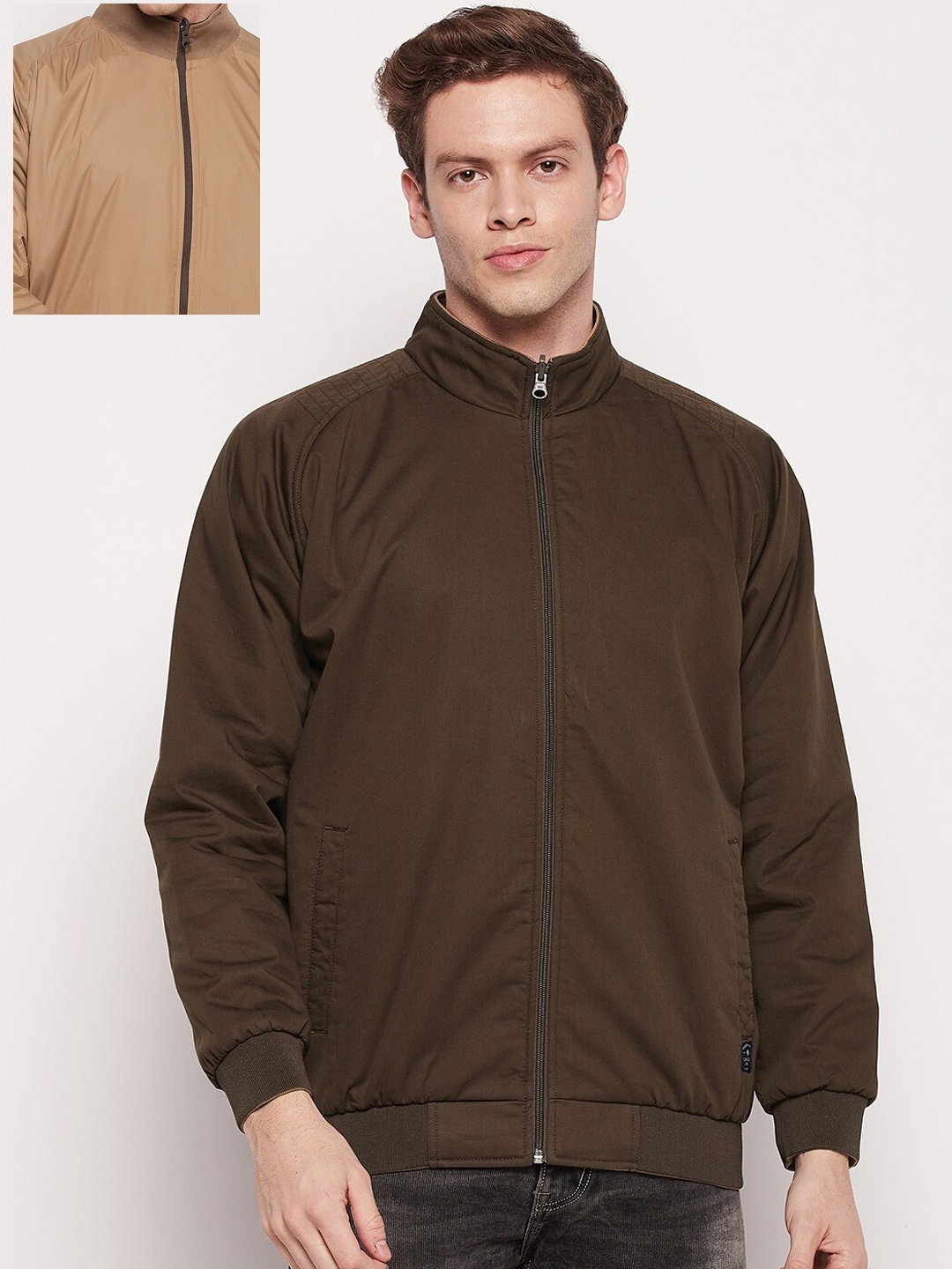 

Cantabil Men Reversible Bomber Jacket, Brown
