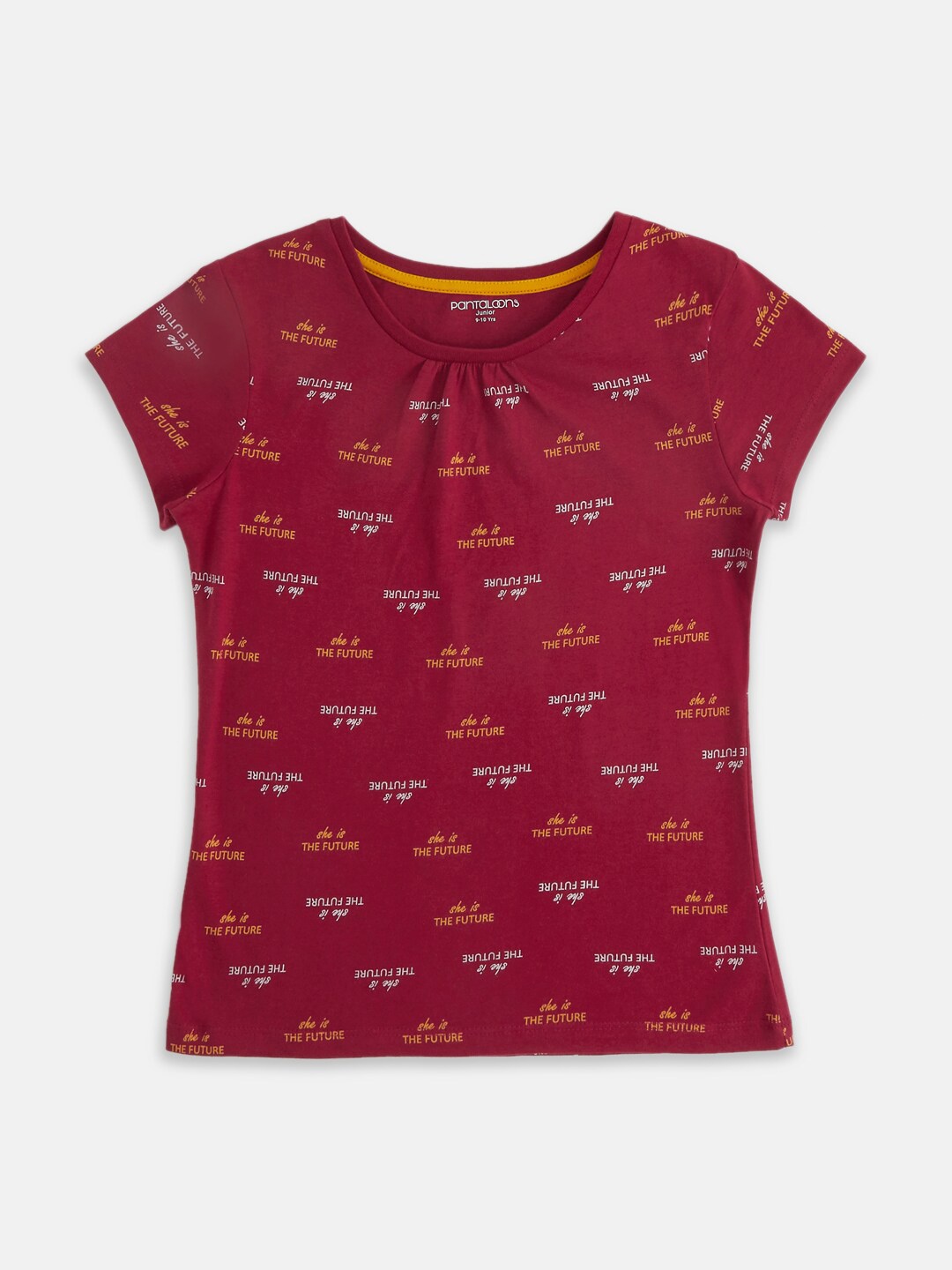 

Pantaloons Junior Girls Printed Cotton T-shirt, Maroon