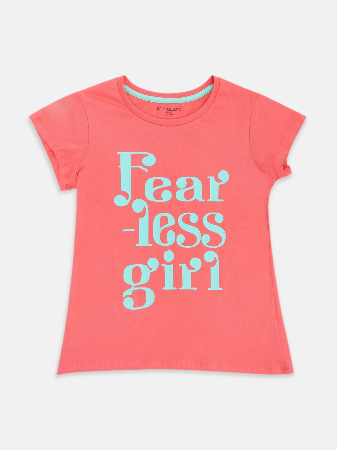 

Pantaloons Junior Girls Typography Printed Cotton T-shirt, Coral