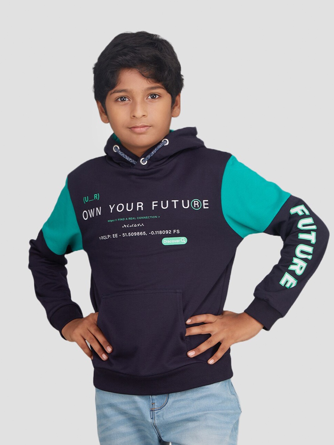 

Zalio Boys Printed Hooded Sweatshirt, Blue