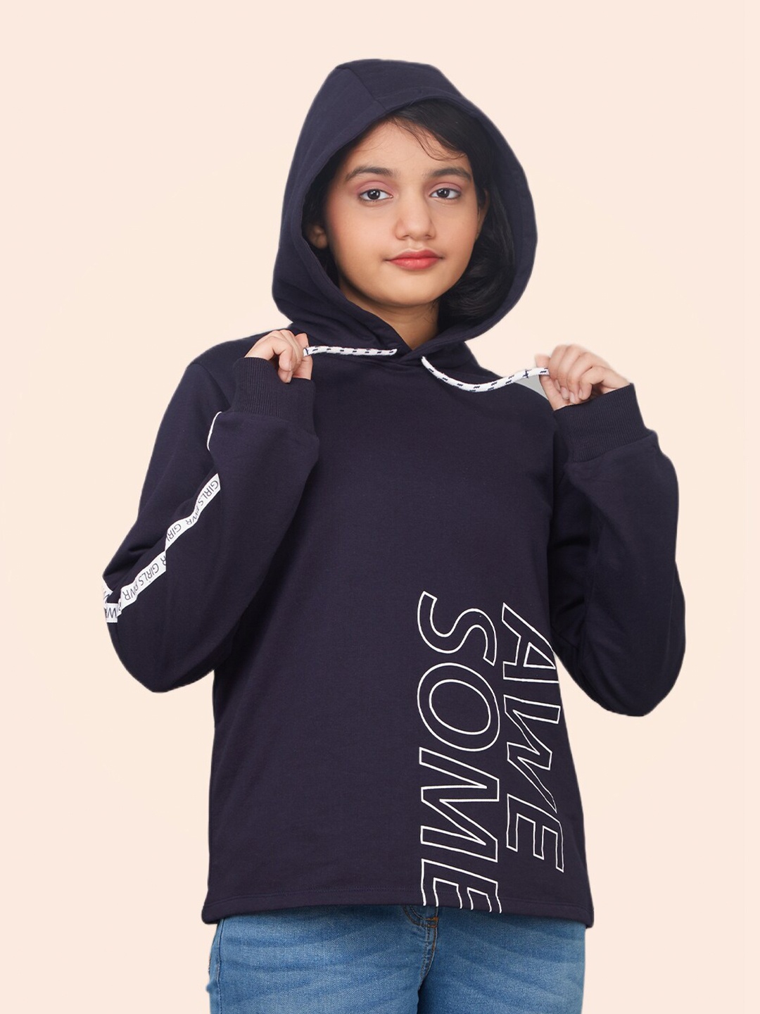 

Zalio Girls Printed Hooded Sweatshirt, Navy blue