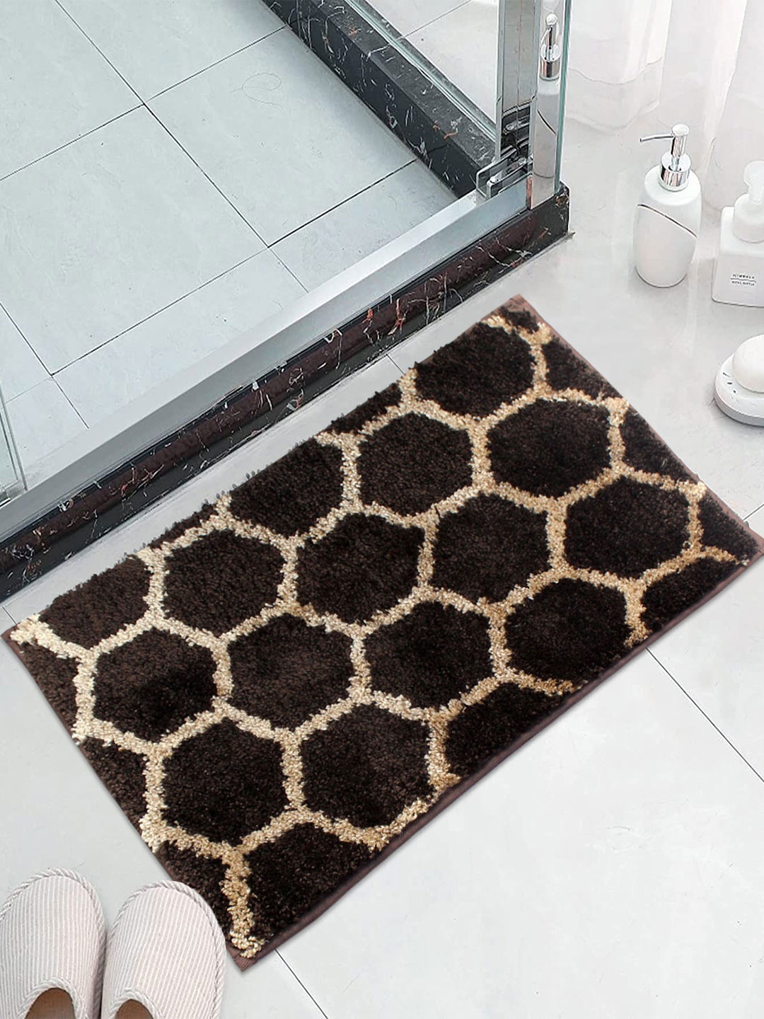 

LUXEHOME INTERNATIONAL Coffee Brown Printed 1600 GSM Anti Skid Bath Rug