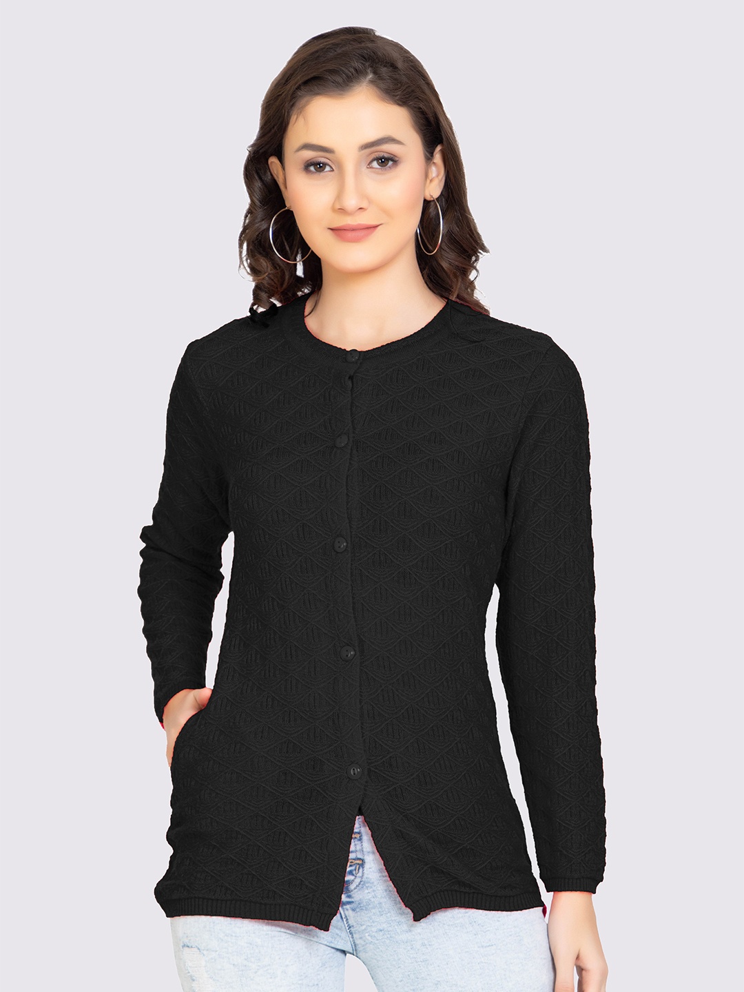

GODFREY Women Cable Knit Acrylic Cardigan, Black