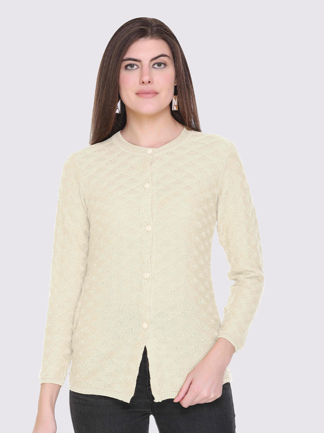 

GODFREY Women Cable Knit Cashmere Acrylic Cardigan, Beige