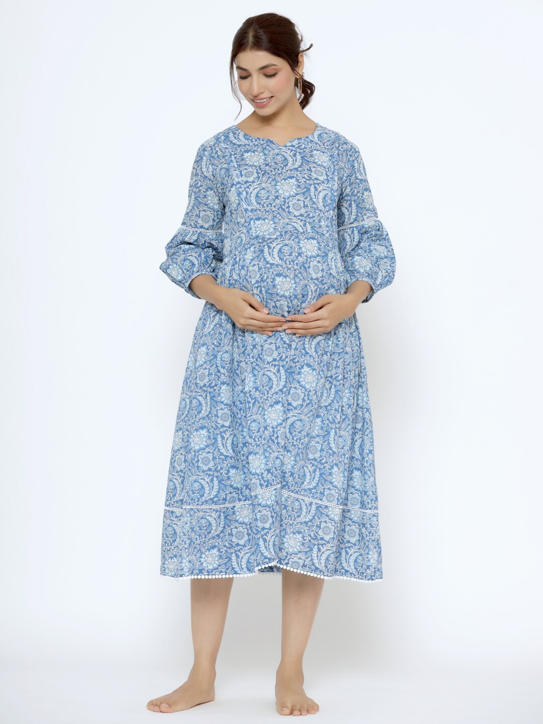 

Ikk Kudi by Seerat Floral Maternity A-Line Midi Dress, Blue