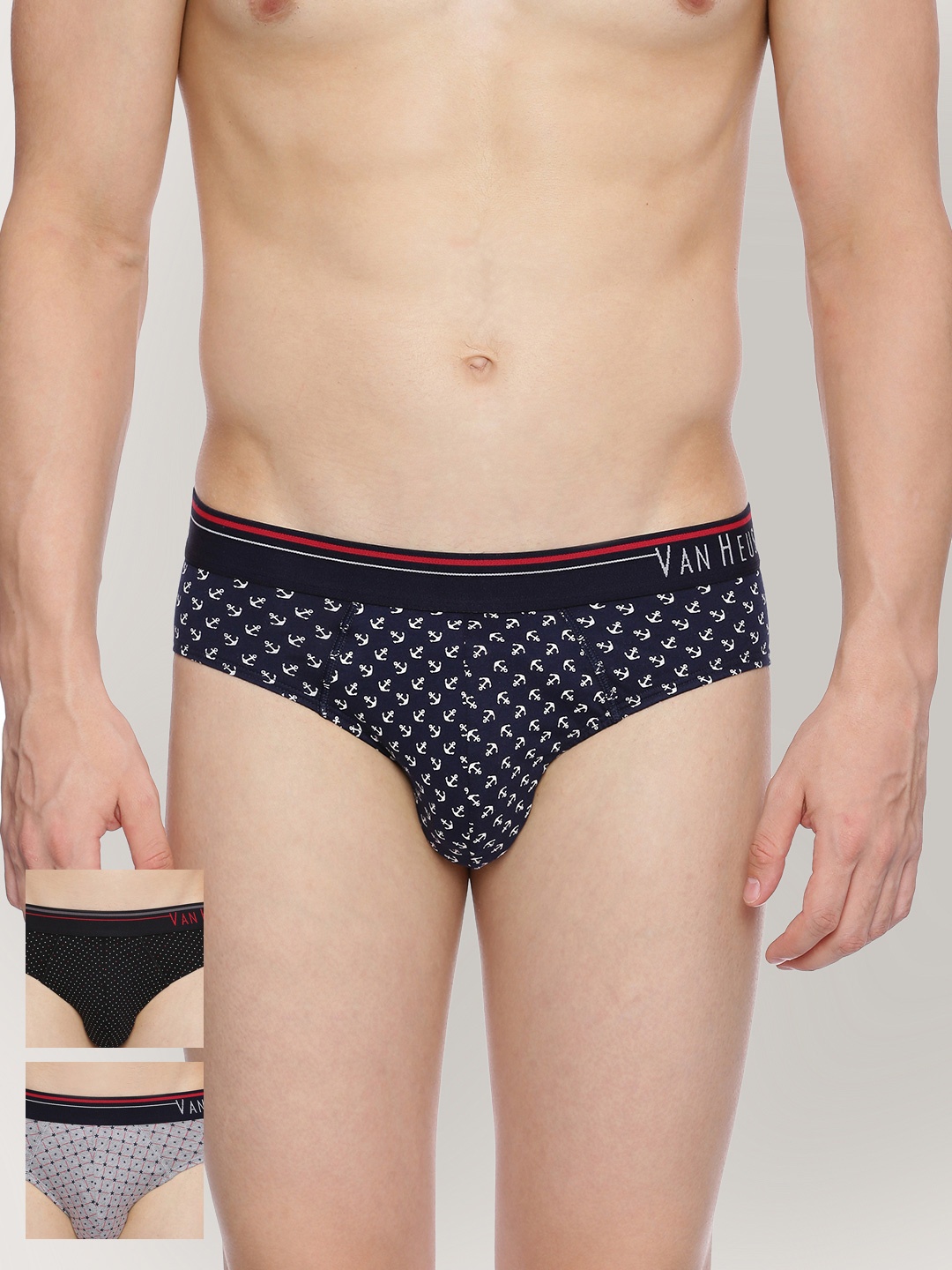 

Van Heusen Men Pack of 3 Printed Antibacterial Super Soft Briefs 10006, Grey melange