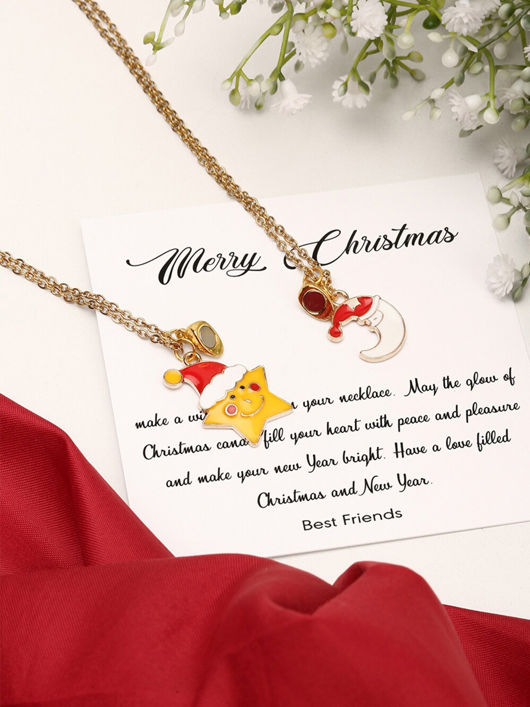 

EL REGALO Christmas White Pack Of 2 Gold Plated Necklace