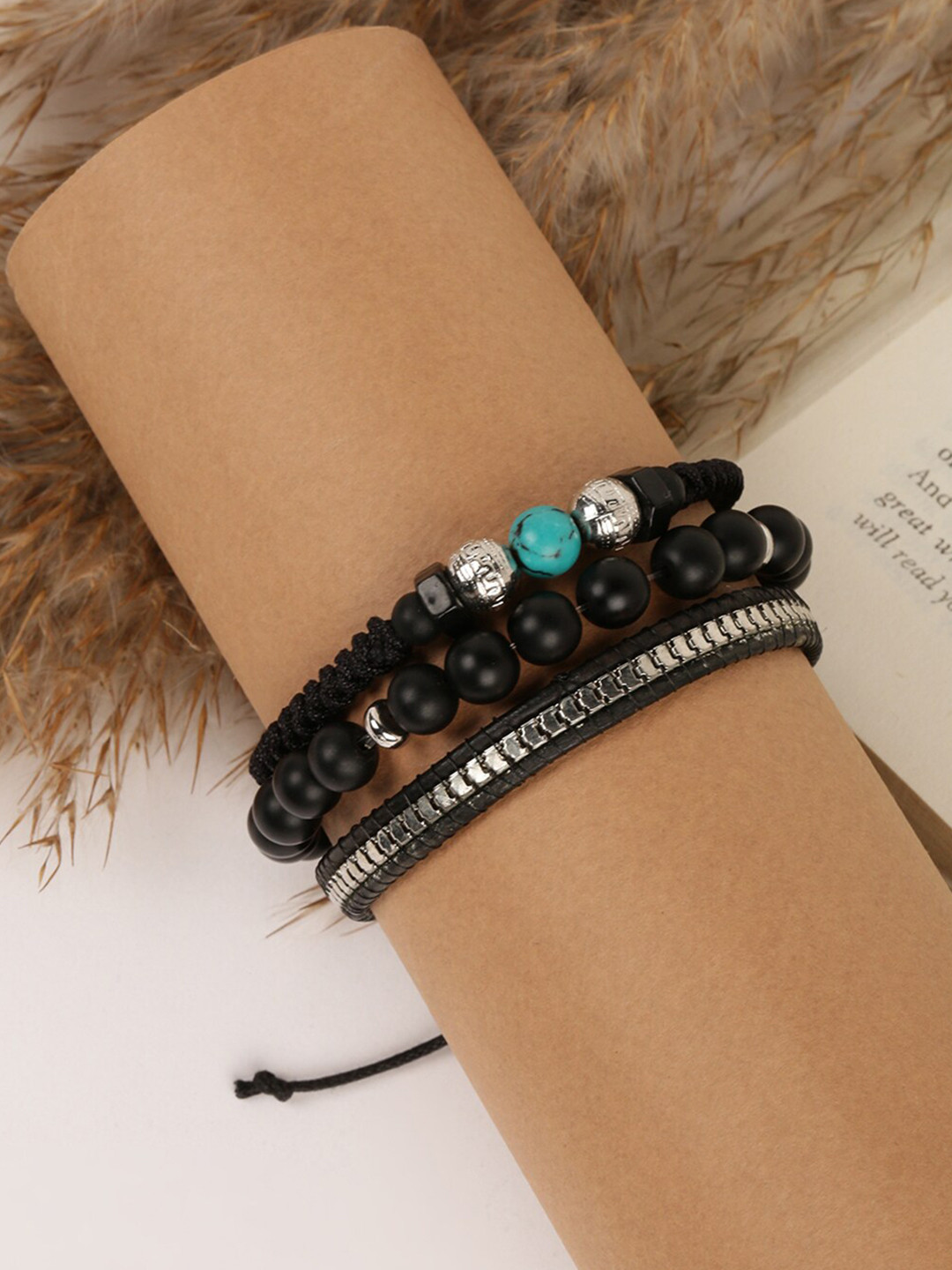 

EL REGALO Unisex Set of 3 Black & Blue Wraparound Bracelet