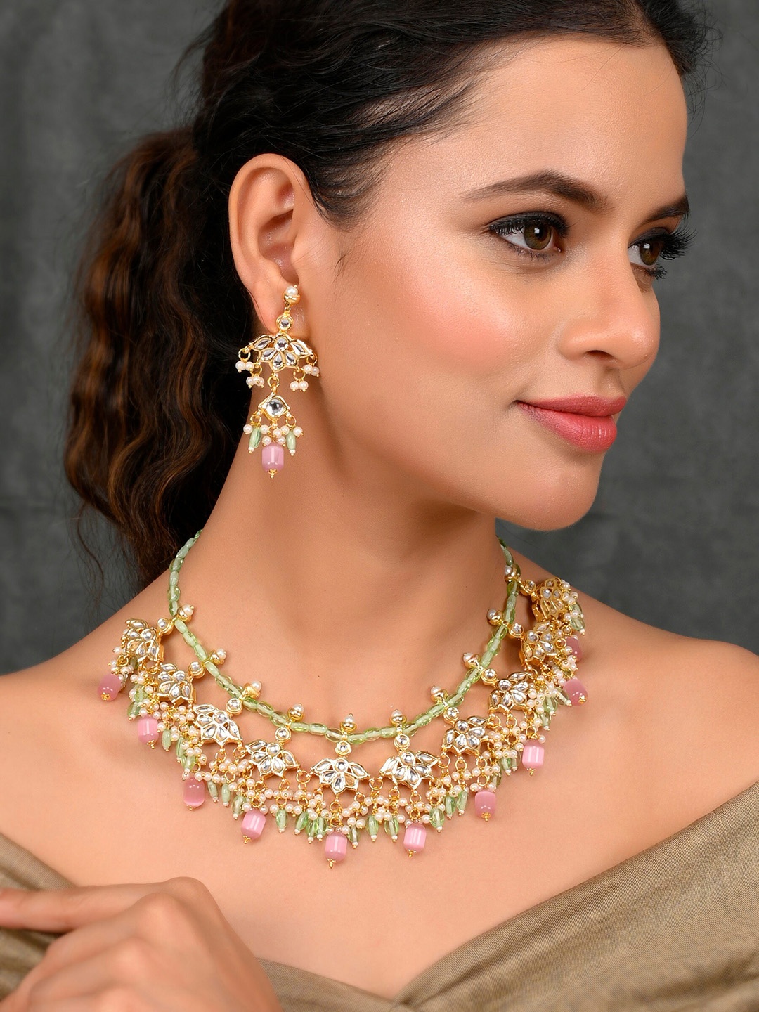 

DASTOOR Gold-Plated Kundan-Studded Designer Jewellery Set