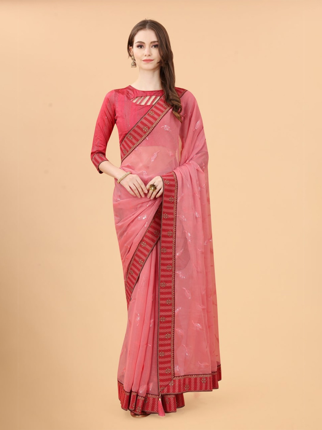 

SHAIBO SAREE Pink Woven Design Silk Blend Saree