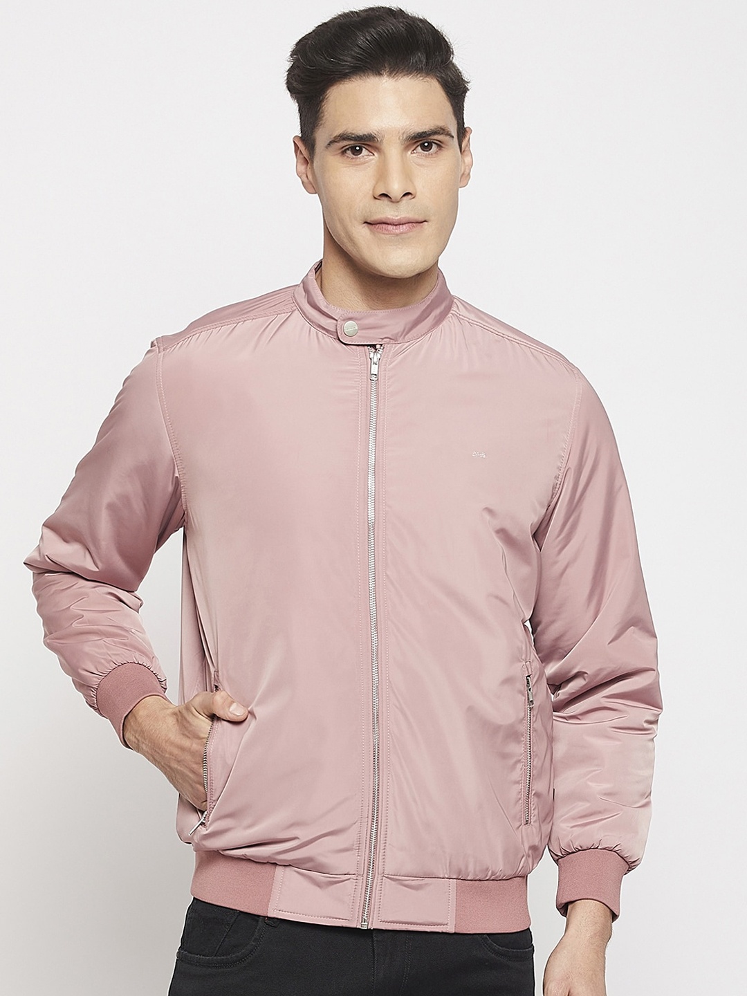 

Okane Men Plus Size Lightweight Bomber Jacket, Pink