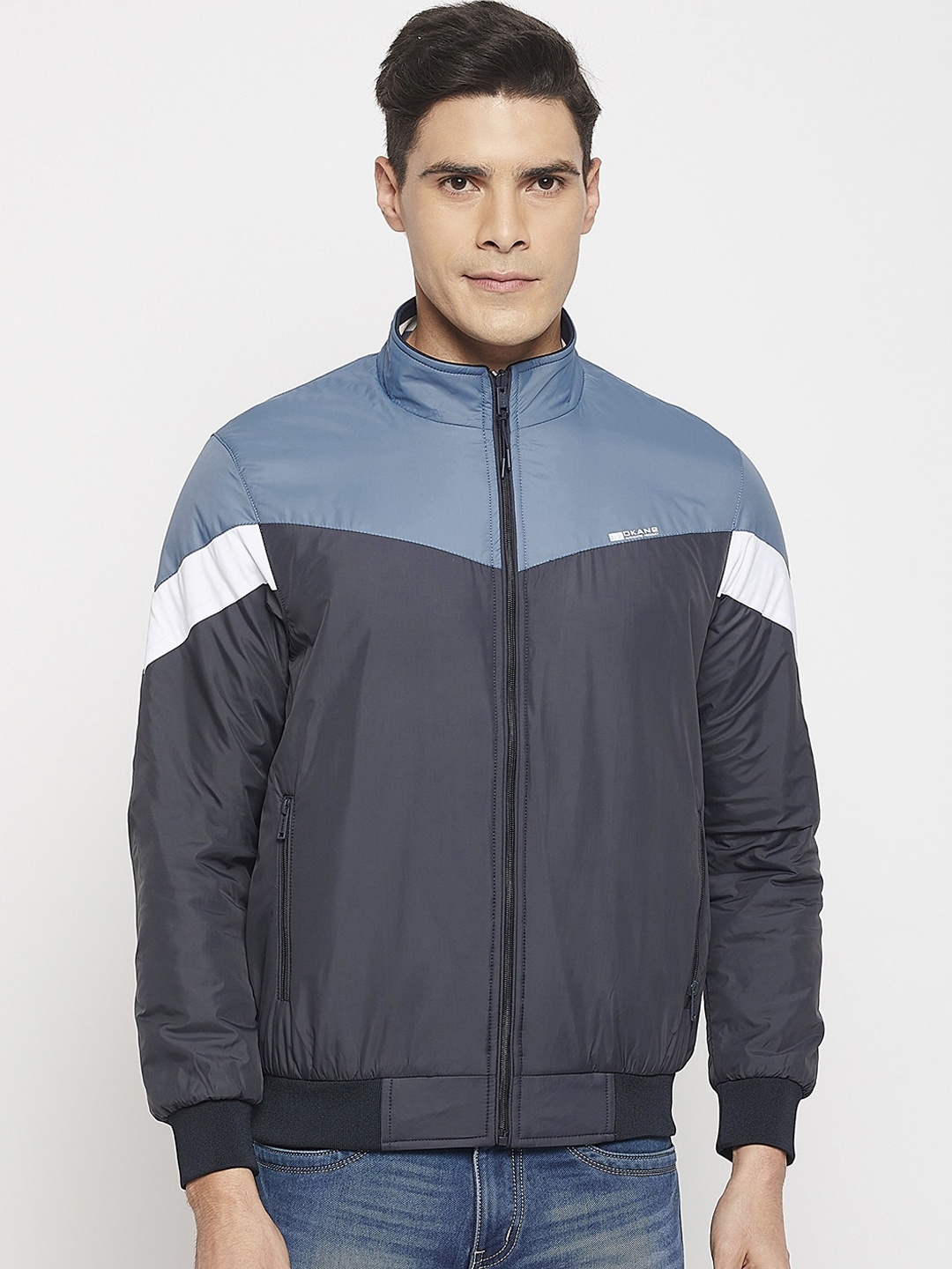 

Okane Men Plus Size Colourblocked Reversible Bomber Jacket, Blue
