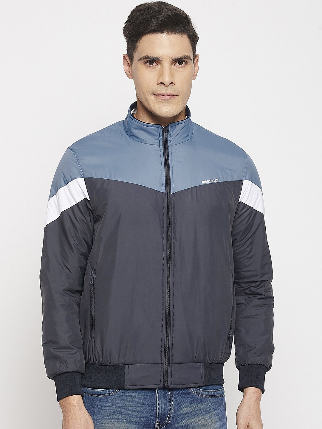 

Okane Men Colourblocked Reversible Bomber Jacket, Blue