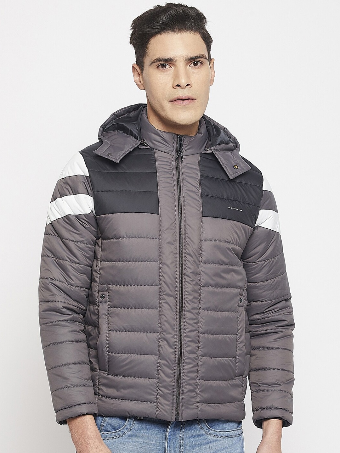 

Okane Men Colourblocked Lightweight Padded Jacket, Grey