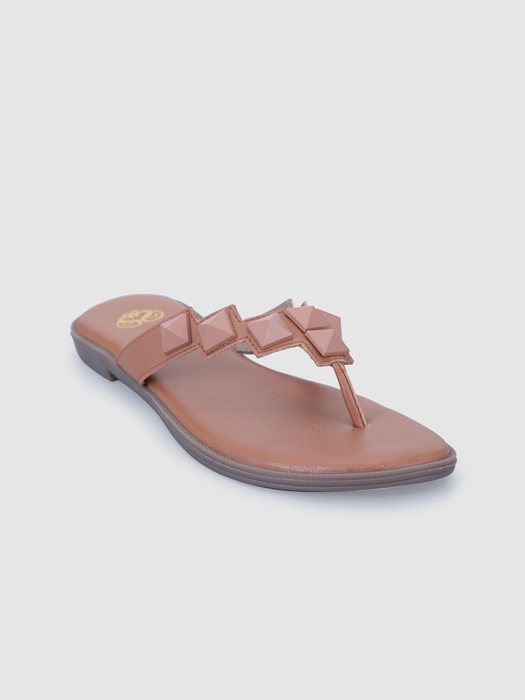 

Sole To Soul Women Tan Textured T-Strap Flats