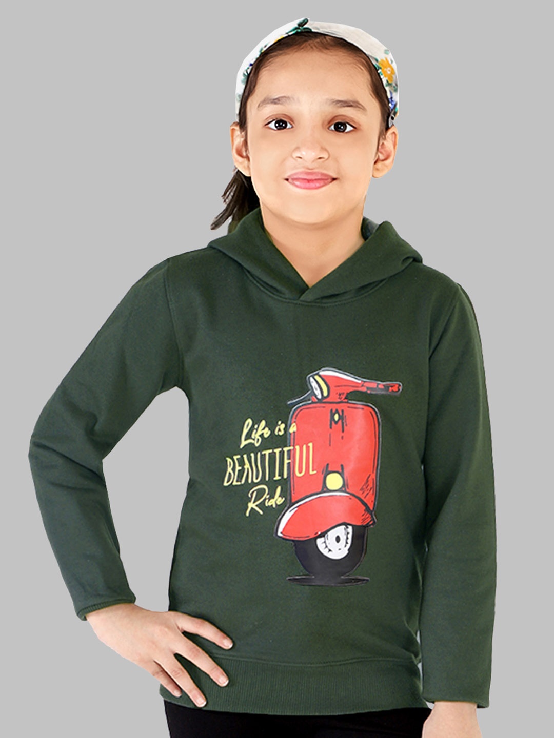

Naughty Ninos Girls Printed Hooded Sweatshirt, Green