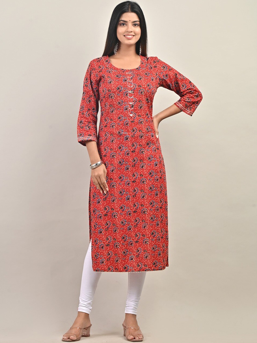 

Swasti Floral Printed Gotta Patti Pure Cotton Kurta, Rust