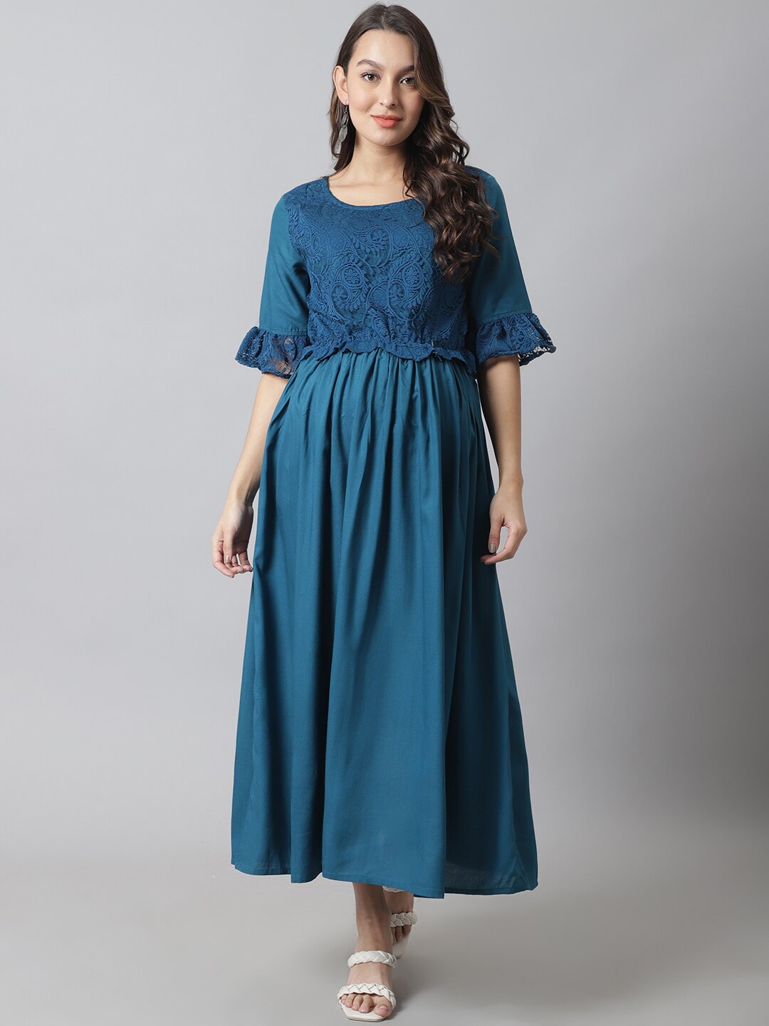 

Moms Maternity bell sleeve Maxi Dress, Teal