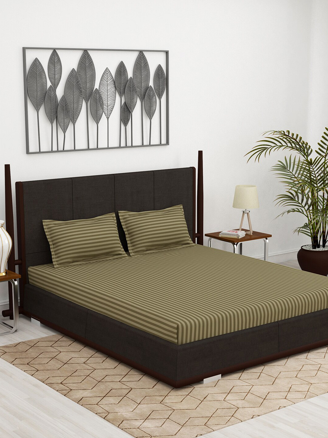 

Story@home Brown Striped 300 TC King Bedsheet with 2 Pillow Covers