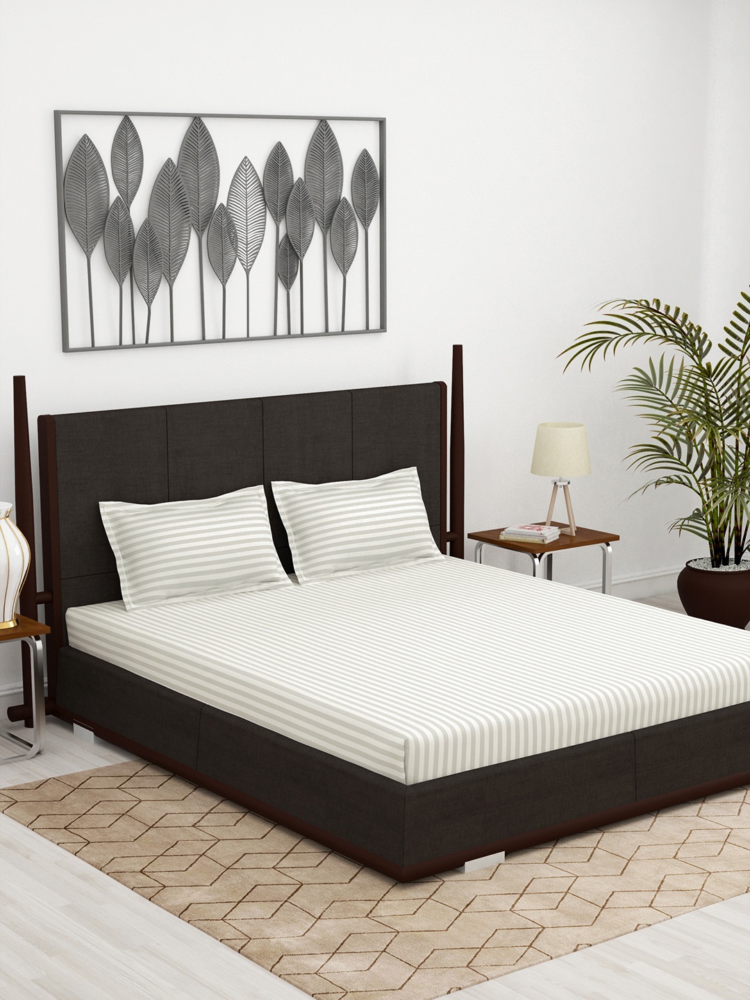 

Story@home White & Grey Striped 300 TC King Bedsheet with 2 Pillow Covers