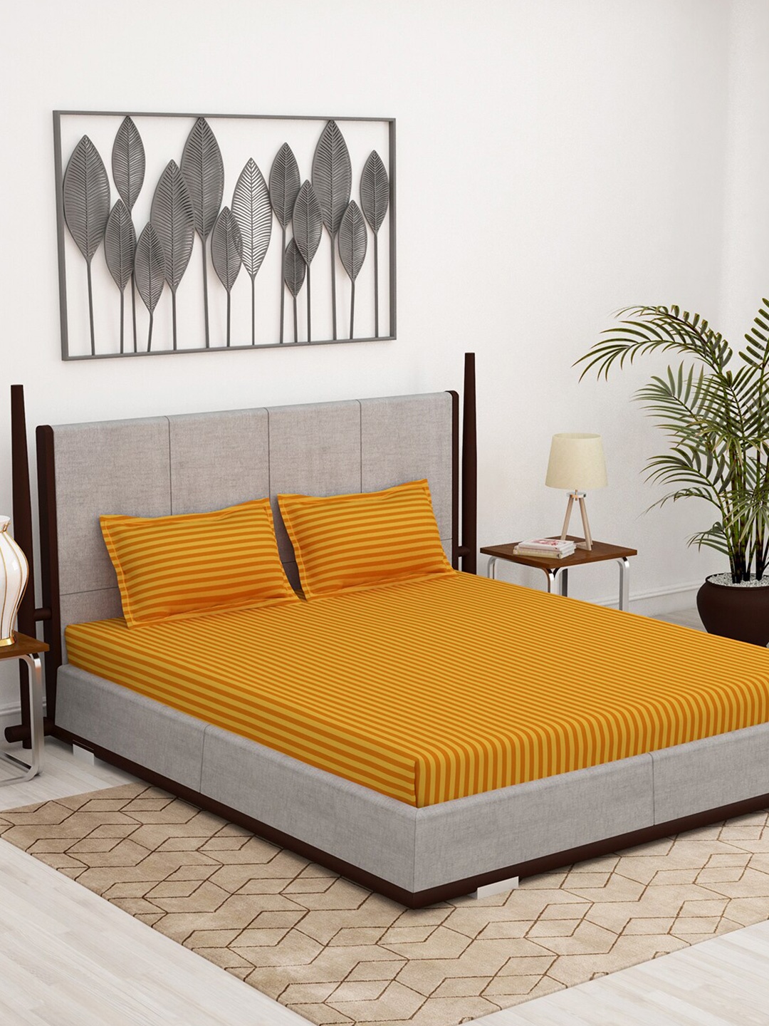 

Story@home Mustard Striped 300 TC King Bedsheet with 2 Pillow Covers