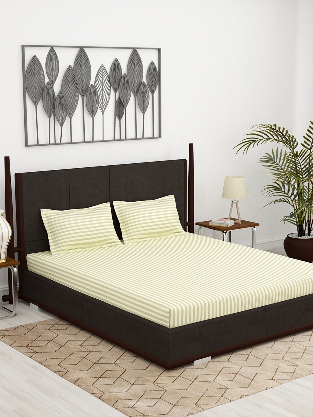 

Story@home Off White Striped 300 TC Cotton King Bedsheet with 2 Pillow Covers