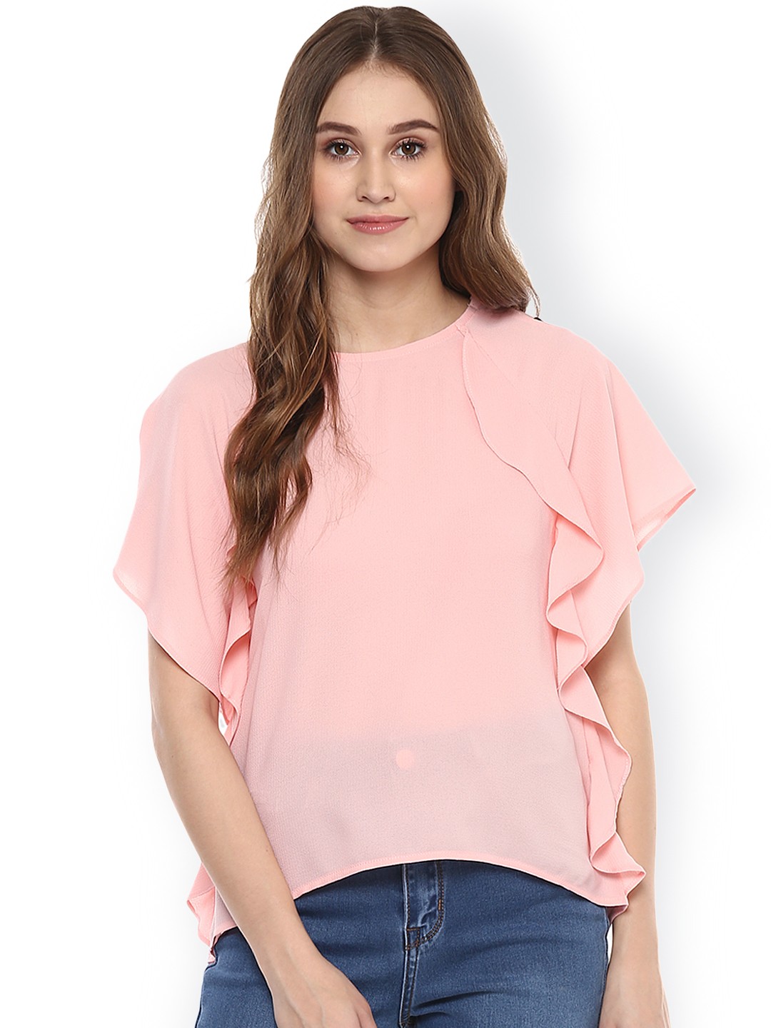 

Harpa Women Pink Solid Top with Ruffled Detail