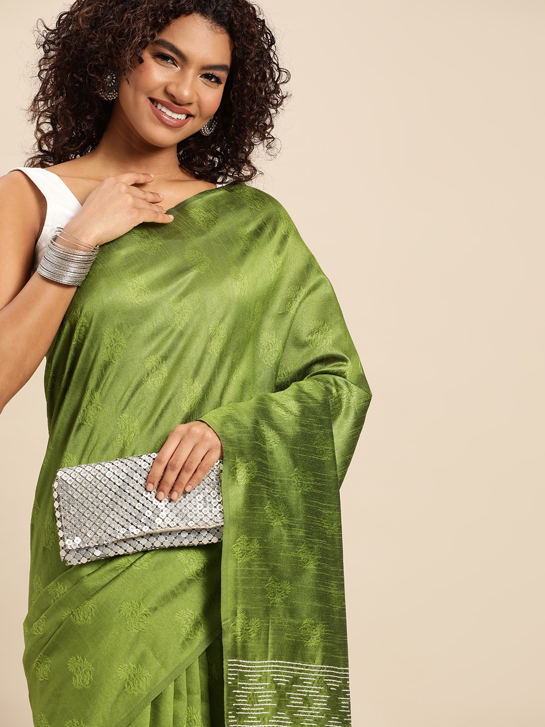 

Pothys Green Ethnic Motifs Jute Silk Saree