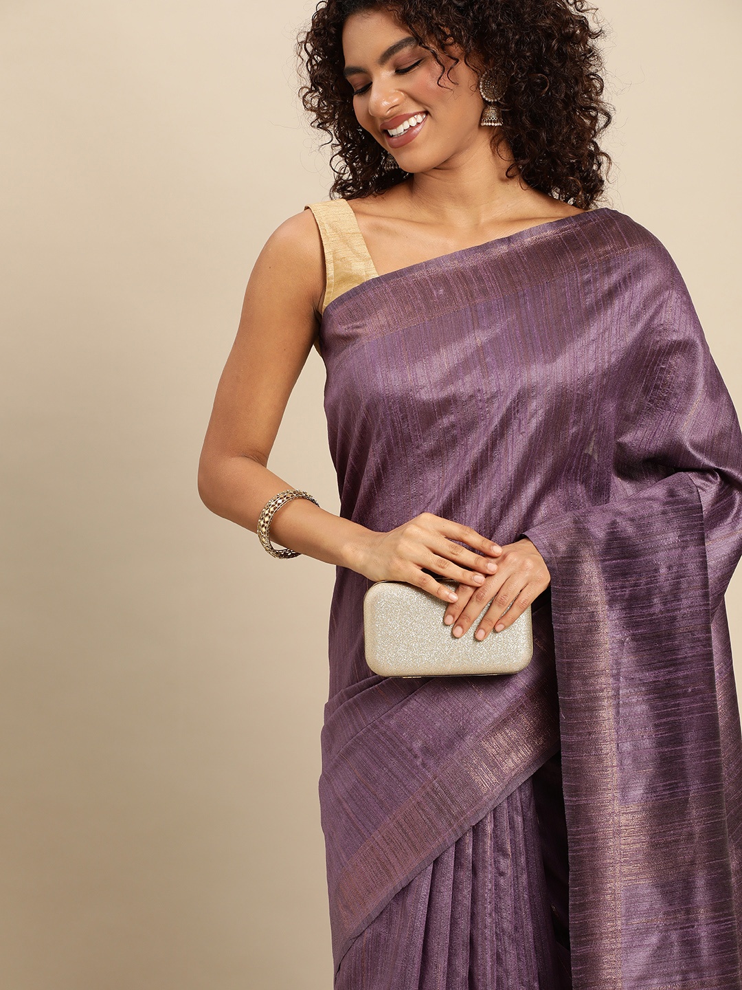 

Pothys Purple Striped Jute Silk Saree