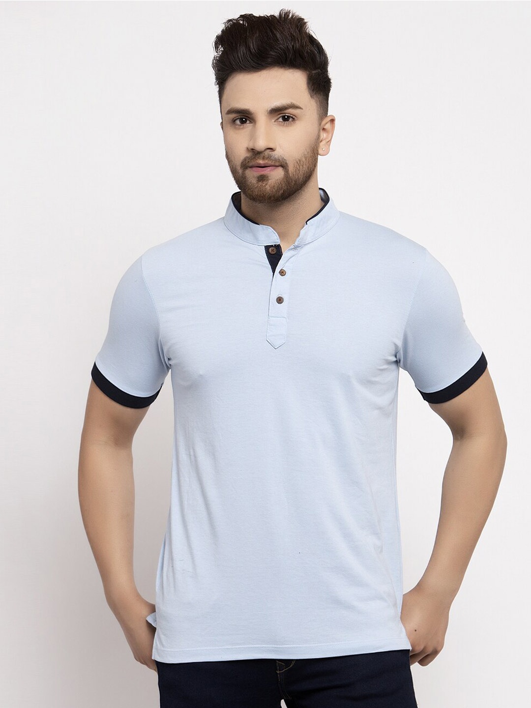 

Kalt Men Mandarin Collar T-shirt, Blue